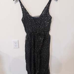 Zara Black and Gold Tulle Glitter Polka Dot Maxi Dress